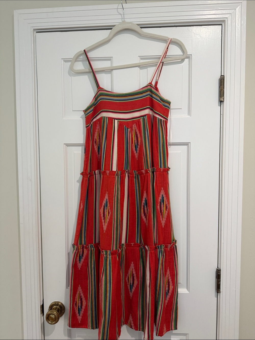 Red Striped Tiered Spaghetti-Strap Dress